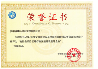 2017年安徽省項目管理行業(yè)先進(jìn)建設(shè)監(jiān)理企業(yè)